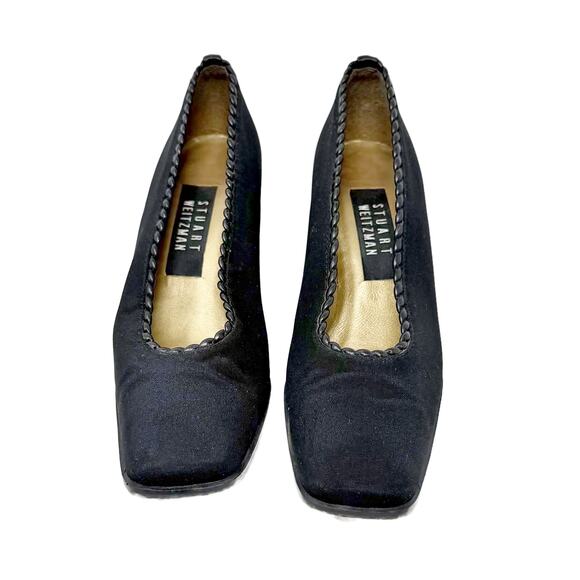 Vintage Stuart Weitzman Square Toe 2" Flared Block Heel Pumps Womens 6.5 N Black - Picture 4 of 16